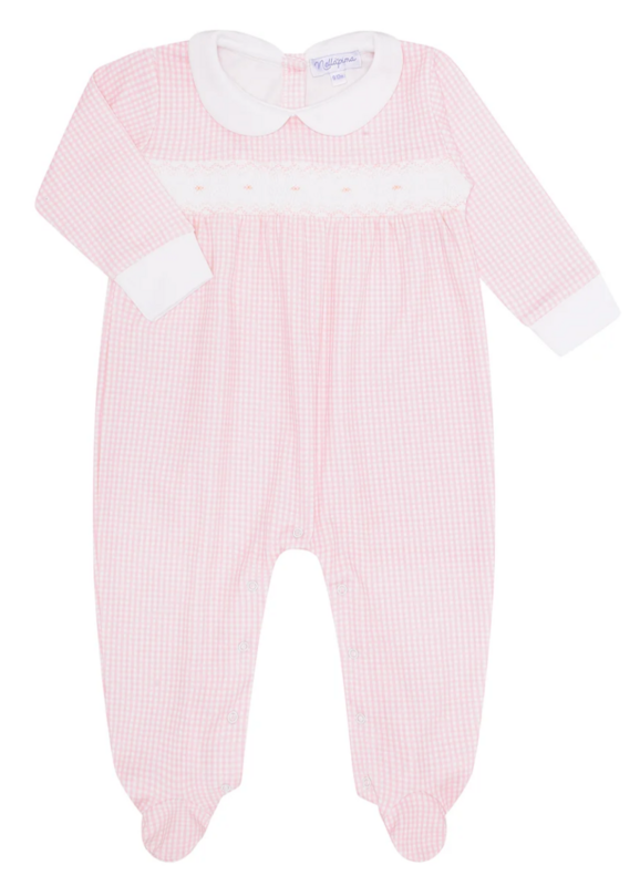 Pink Gingham Smocked Footie