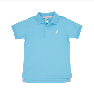 Prim and Proper Polo Short Sleeve Pima in Brookline Blue with Muticolor Stork