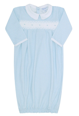 Blue Gingham Smocked Gown