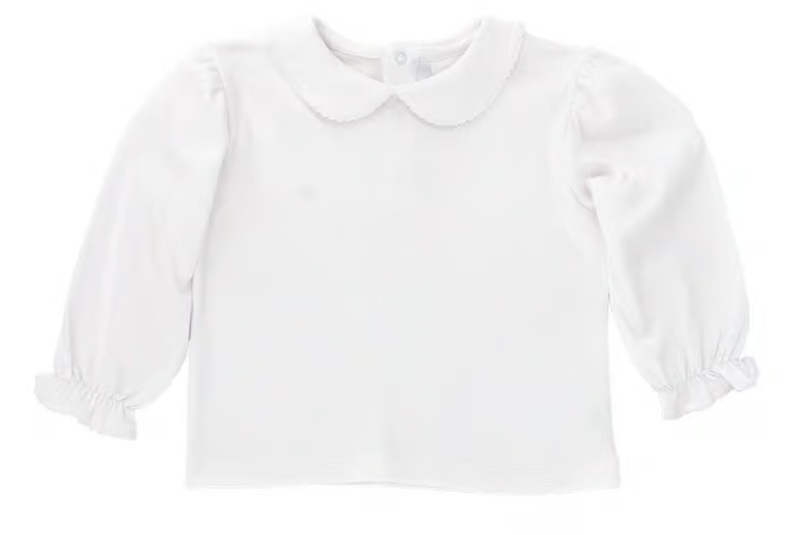 White Knit Girls Long Sleeve Button Back Shirt