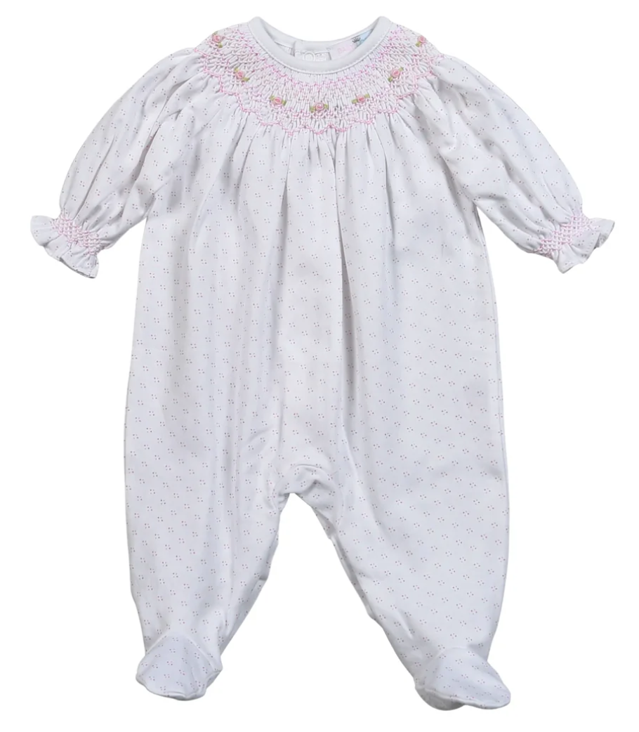 Pink Tiny Dot Pima Hand Smocked Footie