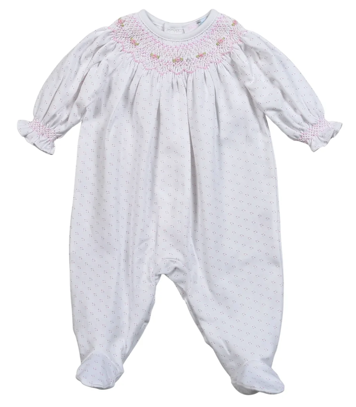 Pink Tiny Dot Pima Hand Smocked Footie