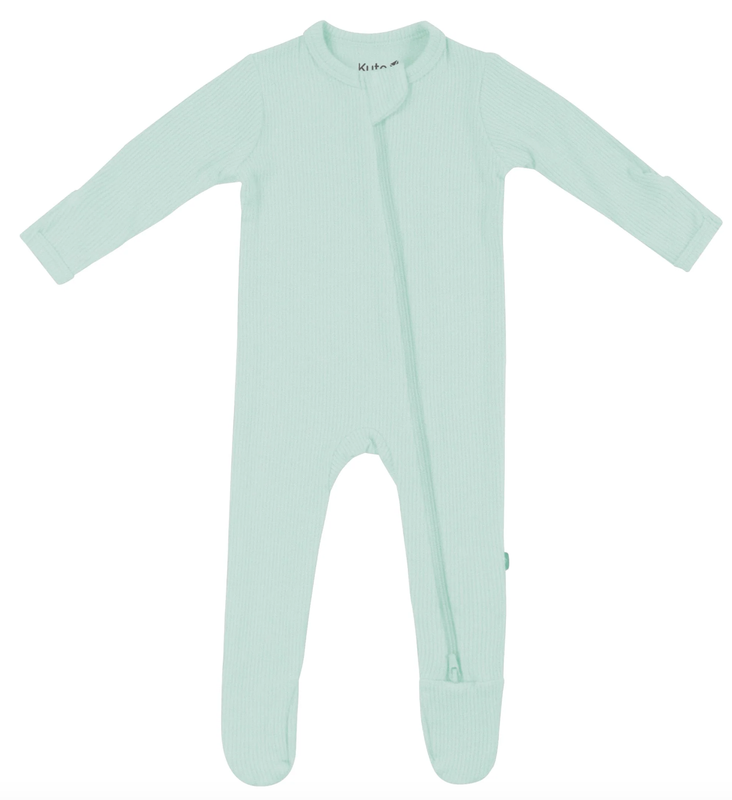 Ribbed Zipper Footie in Sage