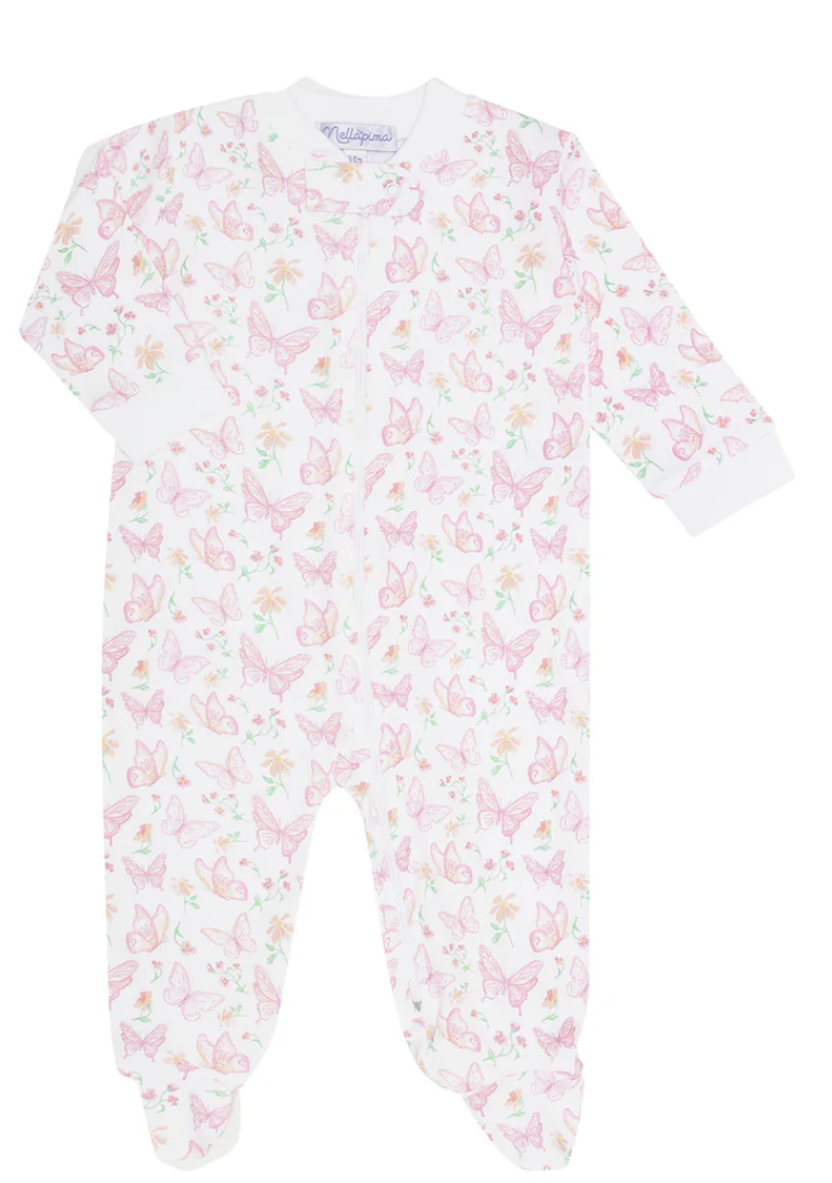Butterflies Print Zipper Footie