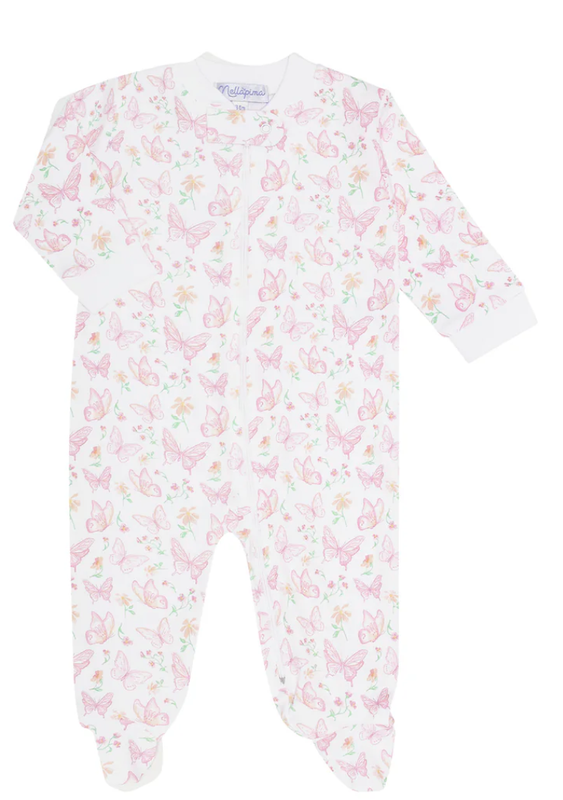 Butterflies Print Zipper Footie