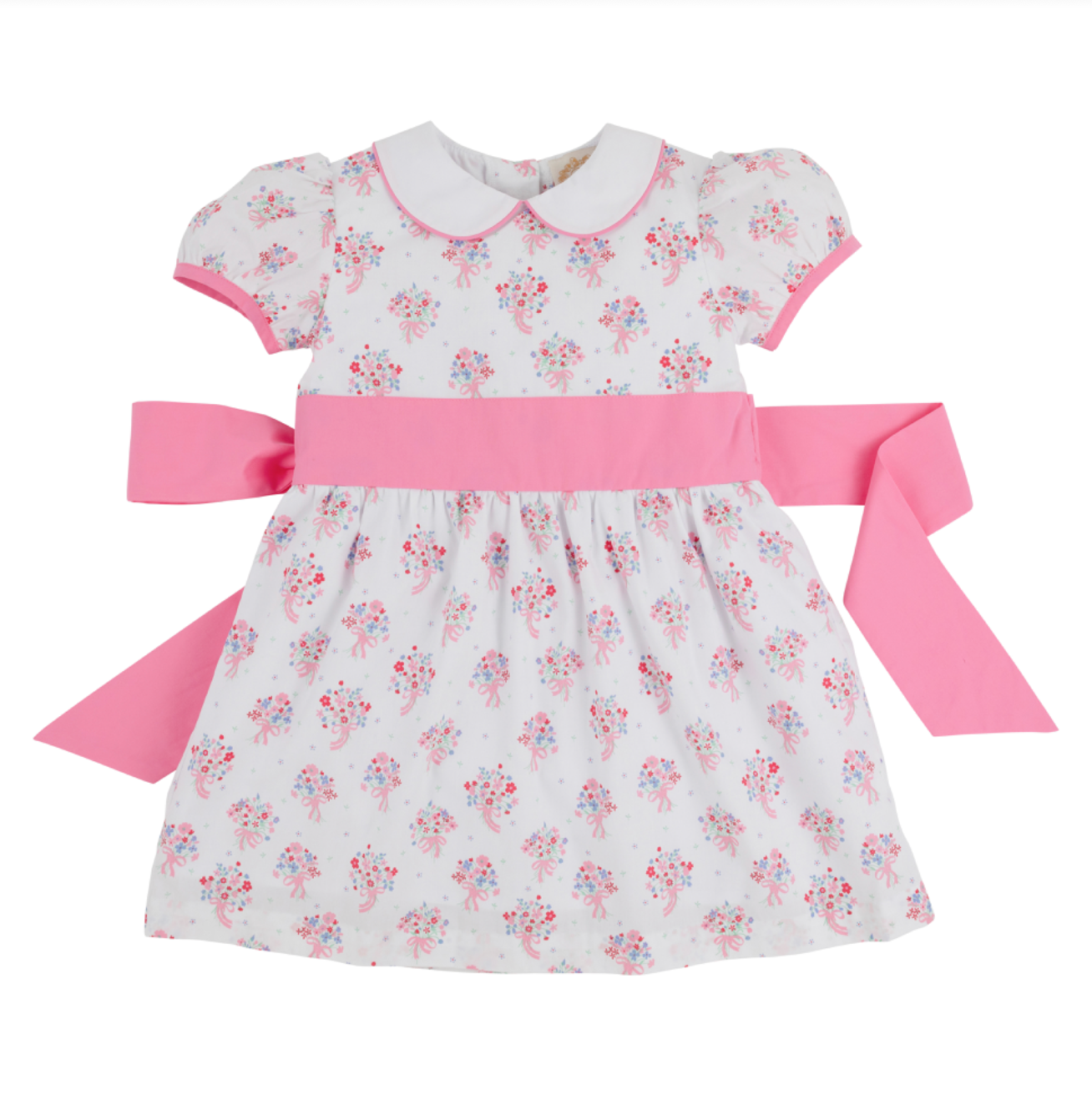 Cindy Lou Sash Dress- Broadcloth in East Bay Bouquet, Worth Avenue White, and Hamptons Hot Pink