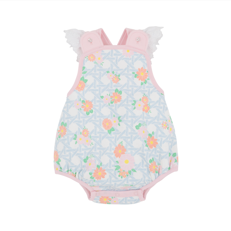 Saylor Sunsuit- Pima in Cayman Island Cane and Palm Beach Pink