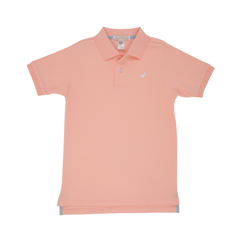 Prim and Proper Polo- Pima in Pompano Peach and Multicolor Stork