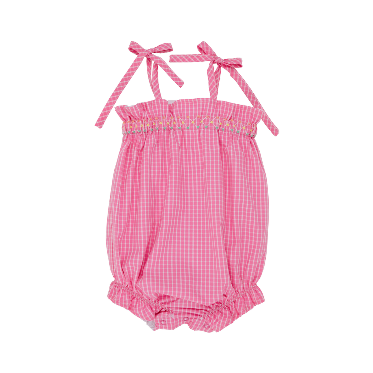 Rosey Romper- Woven Yarn in Pink Willow Windowpane