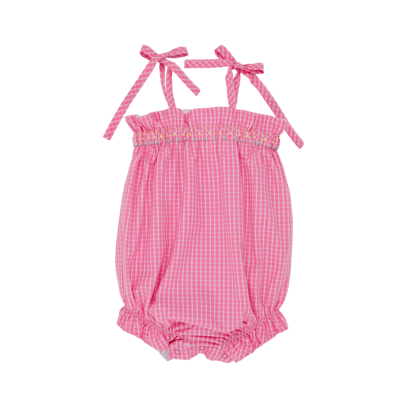 Rosey Romper- Woven Yarn in Pink Willow Windowpane