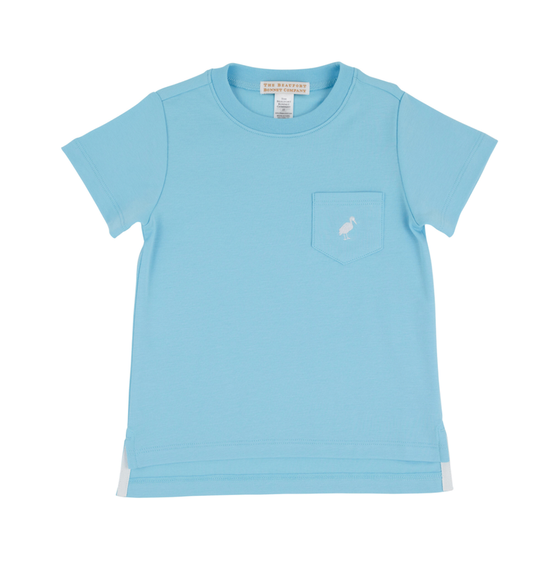 Carter Crew Neck with Pocket in Brookline Blue with Worth Avenue White Stork