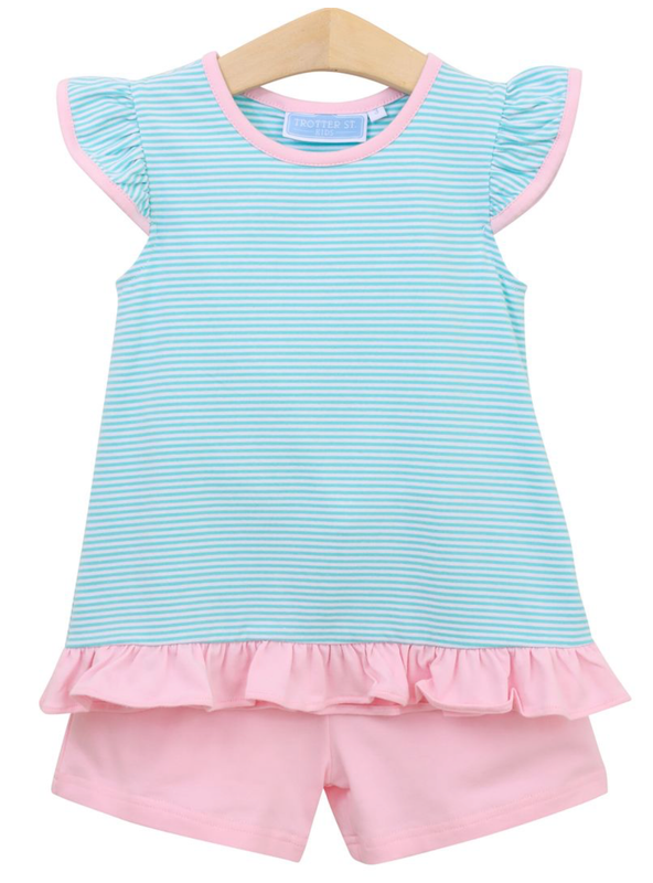 Mary Margaret Short Set in Mint Stripe and Pink