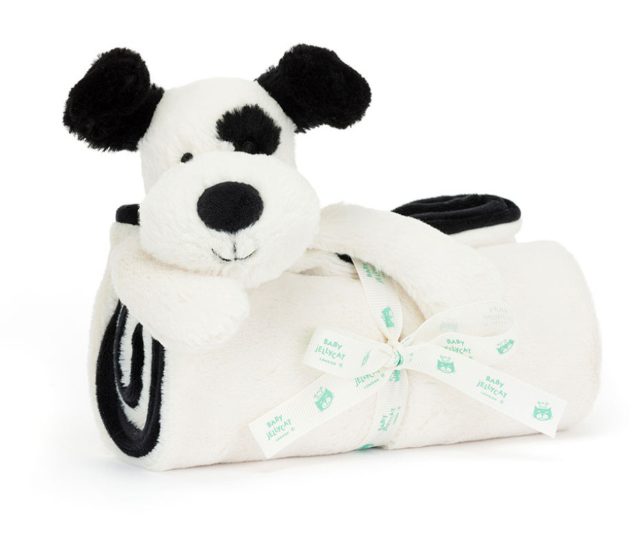 Bashful Black and Cream Puppy Blankie