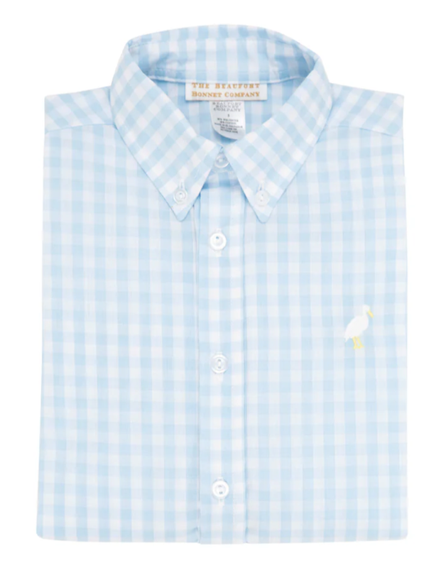 Dean's List Dress Shirt- Buckhead Blue Gingham with Multicolor Stork