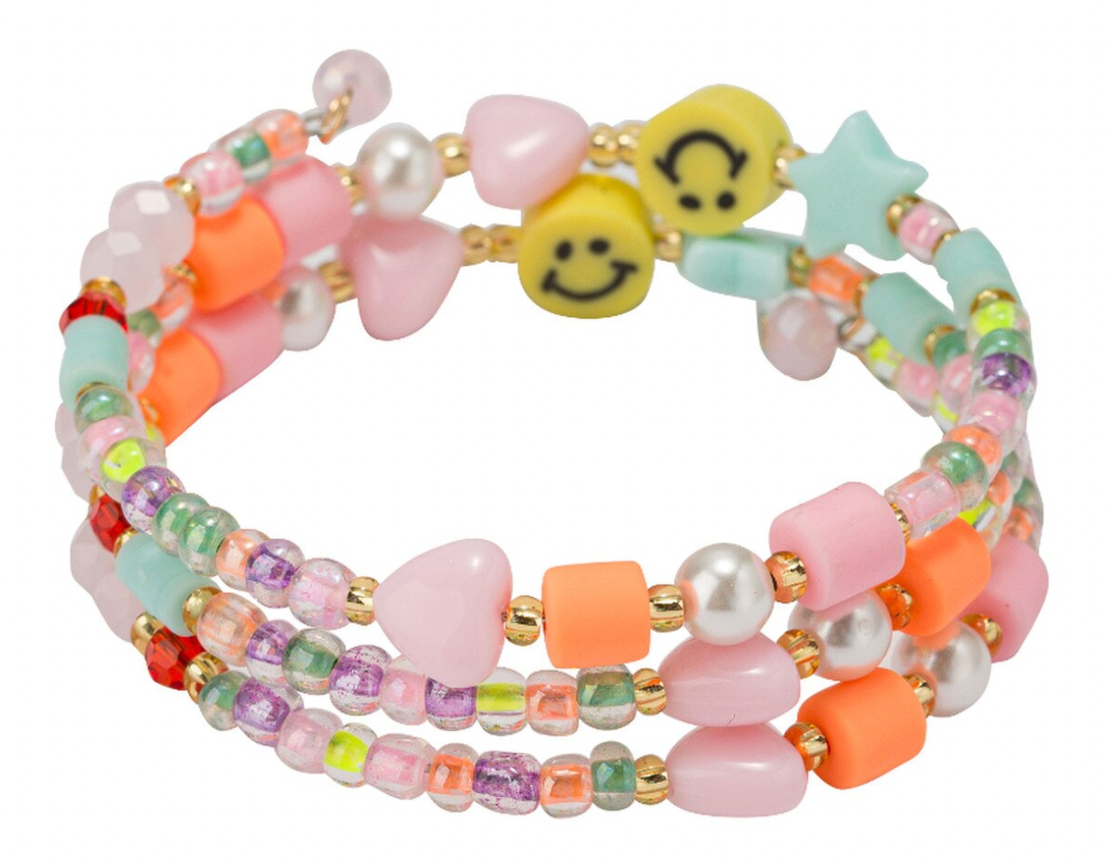 Kids Multi Beaded Coil Wrap Bracelet with Happy Face, Stars, and Hearts