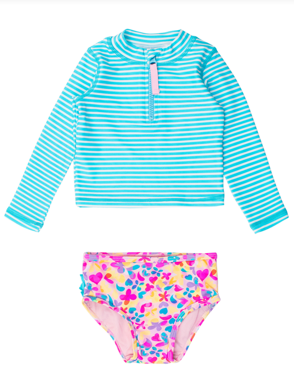 Vibrant Neon Long Sleeve Zipper Rash Guard 2-Piece