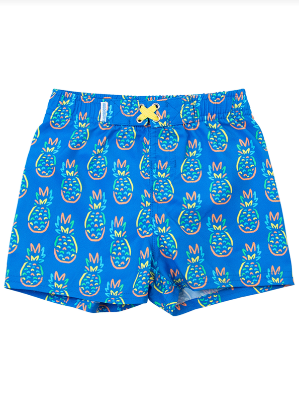 Neon Blue Pineapples Swim Trunks
