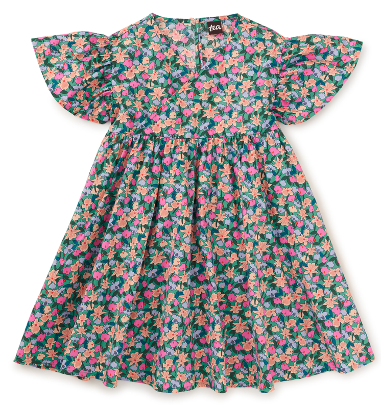 Orchid Ditsy Wrap Neck Flutter Dress