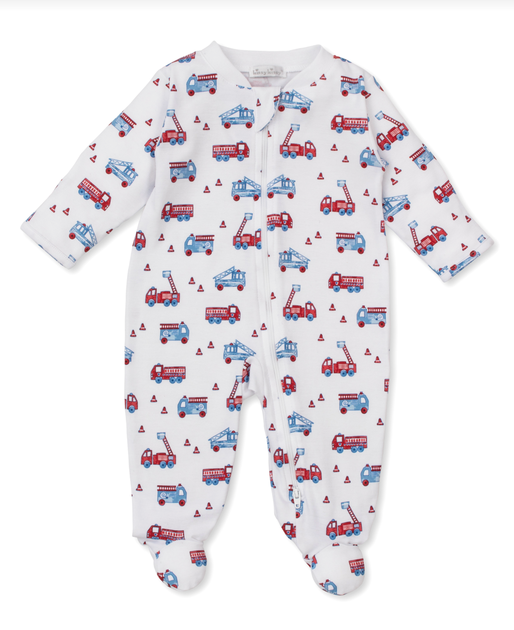 PJs Flashing Firetrucks Zipper Print Onesie