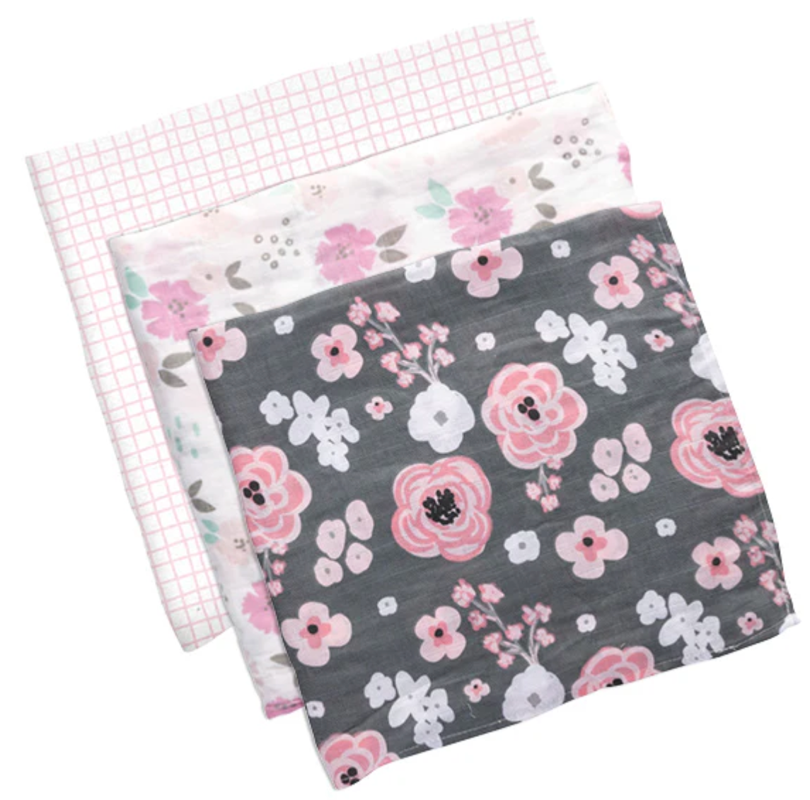 Muslin Blanket 3 Pack- Charcoal Flower