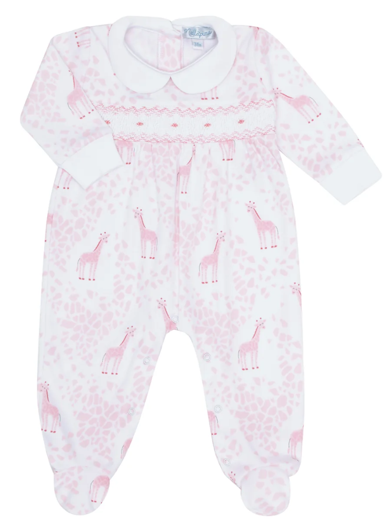 Pink Giraffe Print Zipper Footie