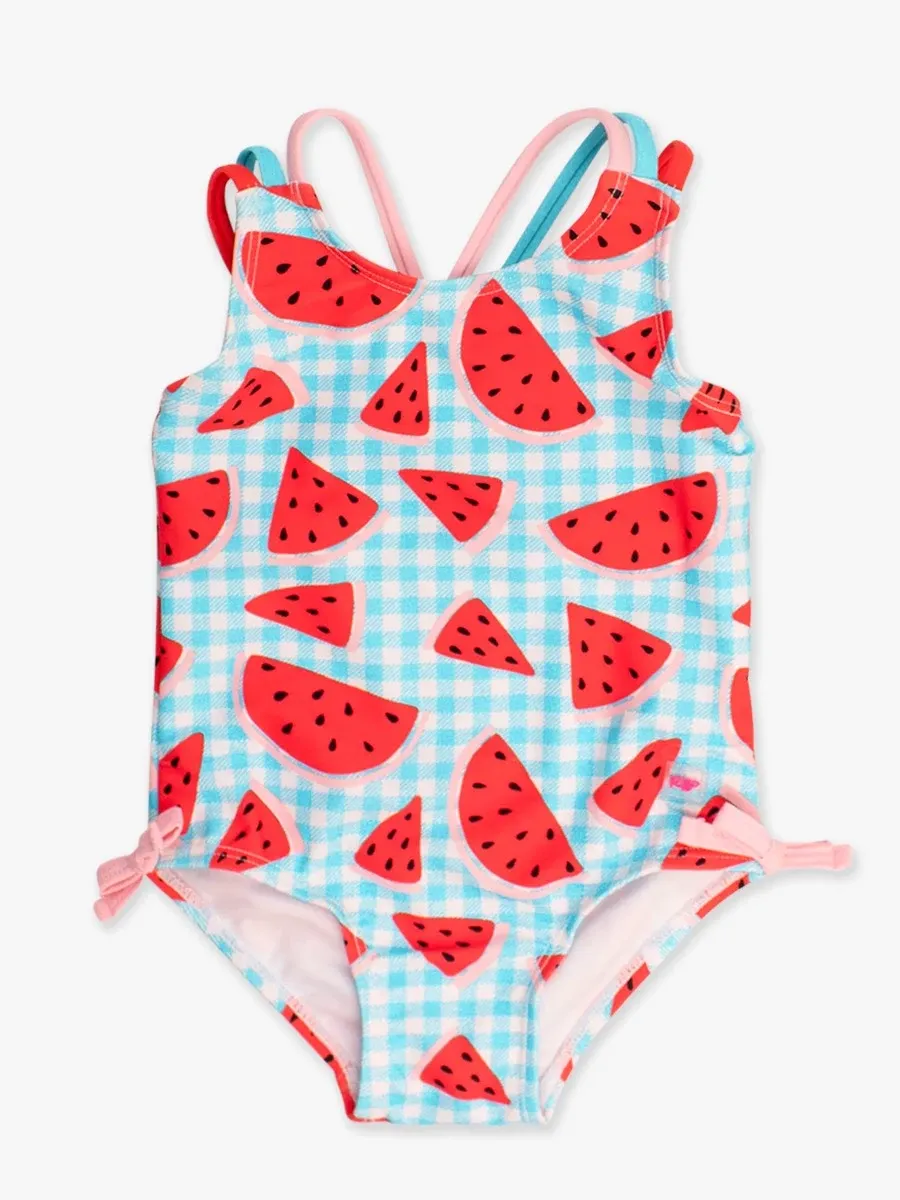 Watermelon Gingham Cross-Back One Piece