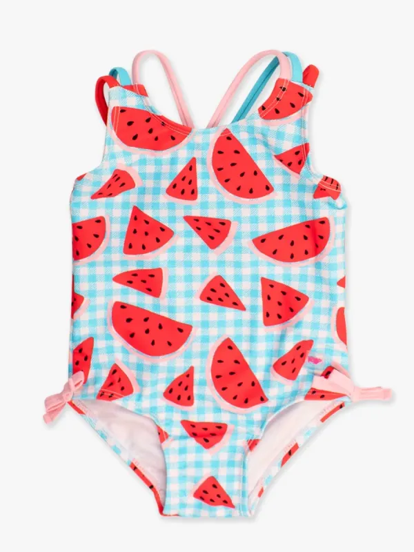 Watermelon Gingham Cross-Back One Piece