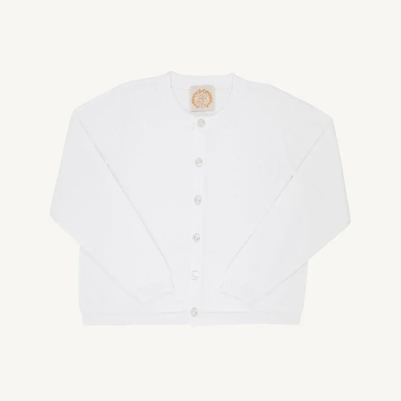 Cambridge Cardigan with Pearl Buttons in Worth Ave. White