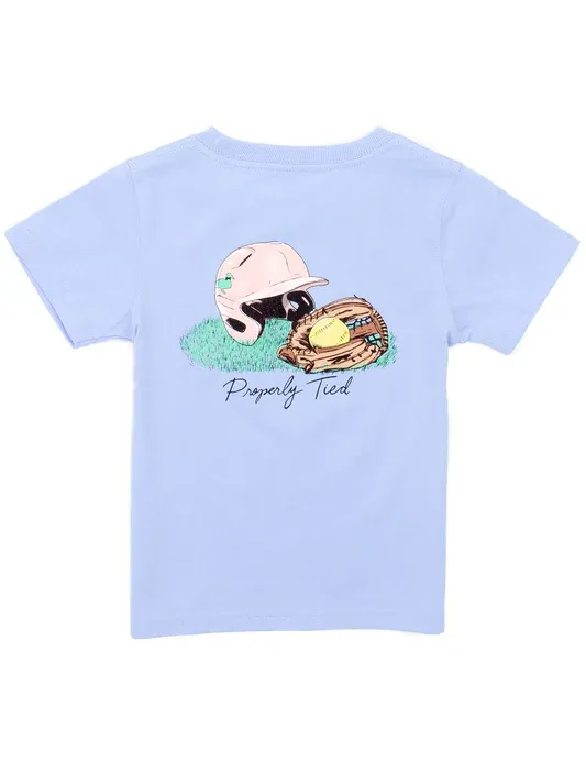 Light Blue Girls Softball Short Sleeve T-Shirt