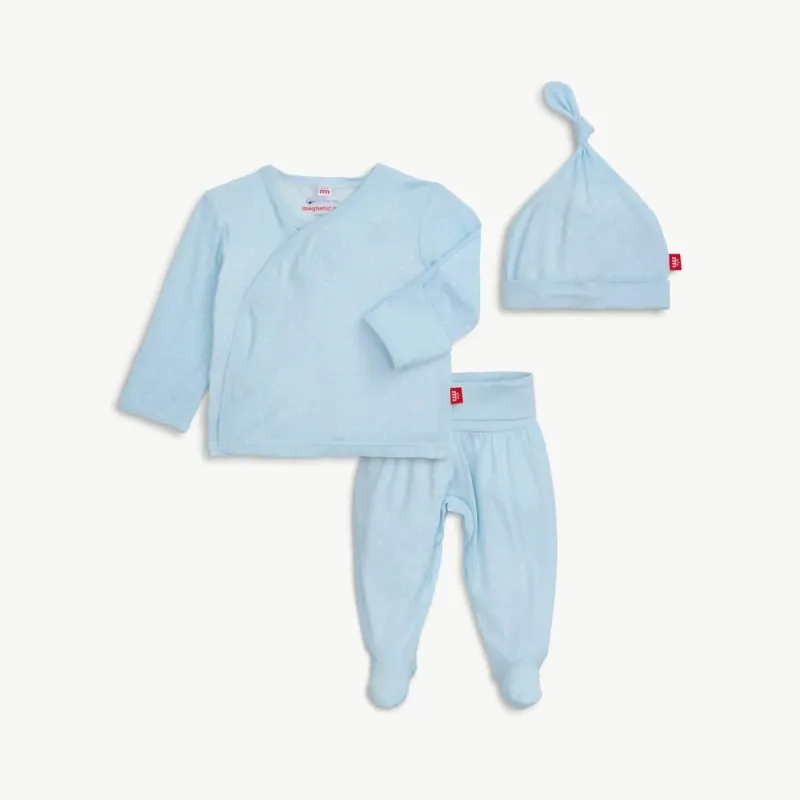 Pin Dot Blue Kimono Hat Set