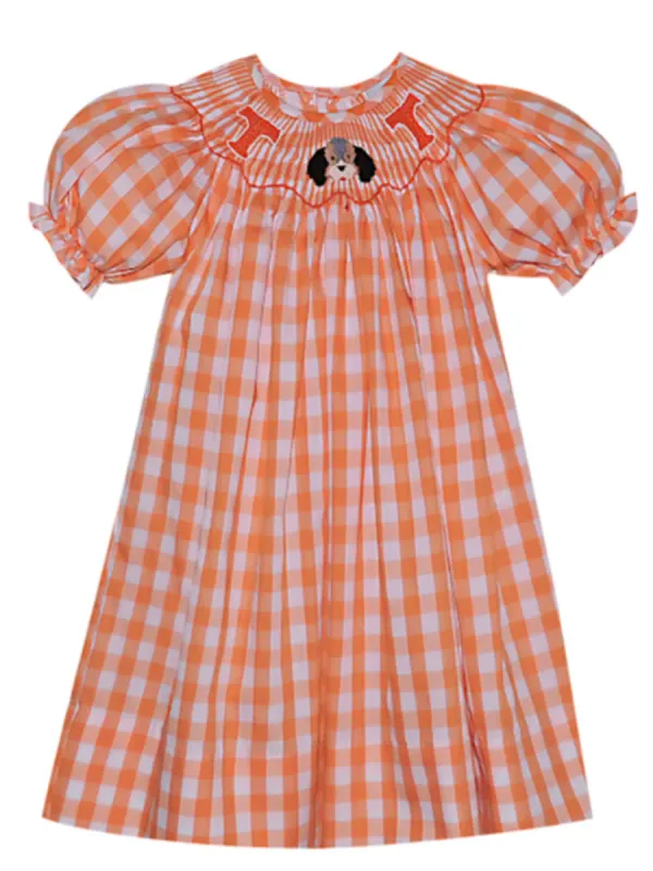 Orange and White Smocked TN Bishop Dress