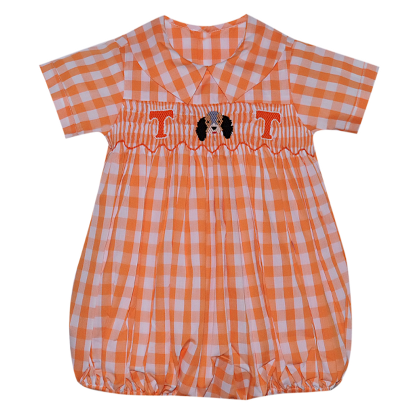 Orange and White TN Boys Smocked Bubble