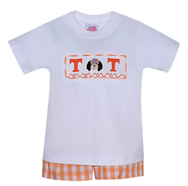 Orange and White Boys Smocked Short Set