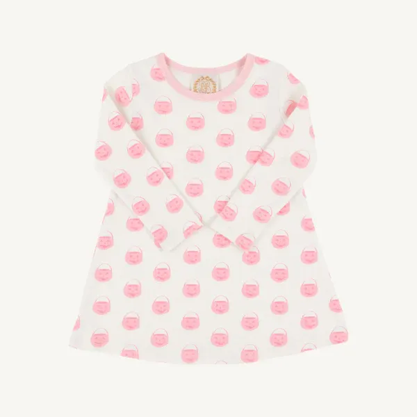 Vintage Prep Pumpkin  Pails Long Sleeve Polly Play Dress Sandpearl Pink