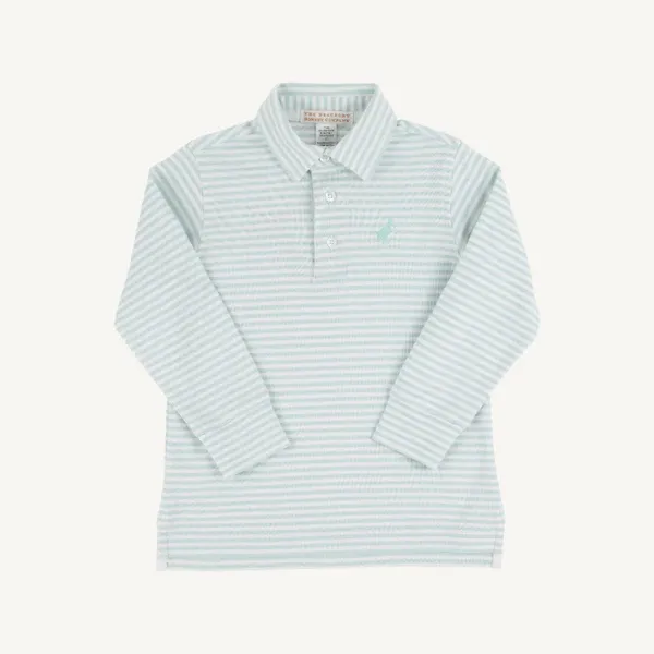Old Greenwhich Green Stripe Prim and Proper Long Sleeve Polo