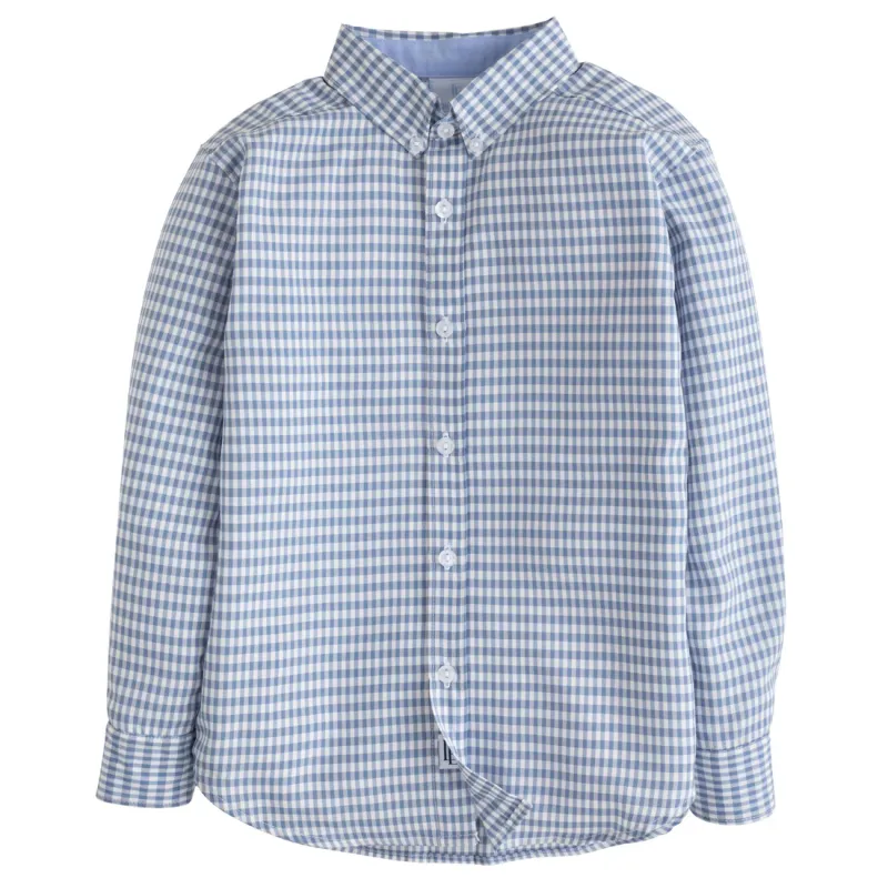 Gray Blue Gingham Button Down Shirt