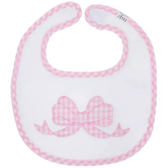 Pink Gingham Bow Bib