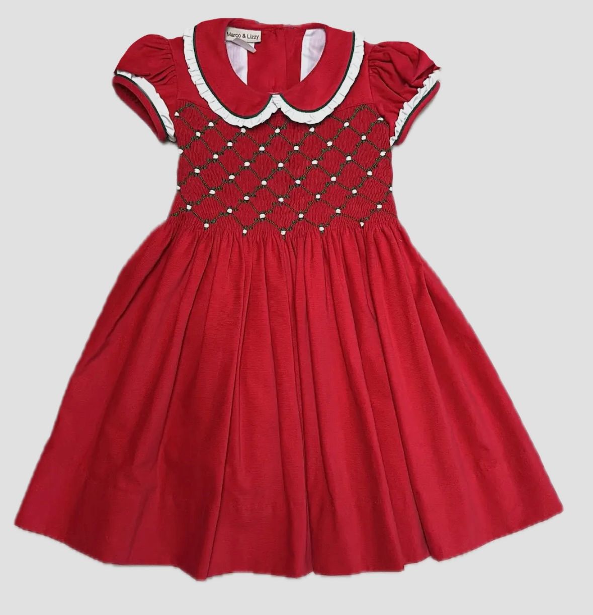 Girls Christmas Classic Red Corduroy Smocked Dress
