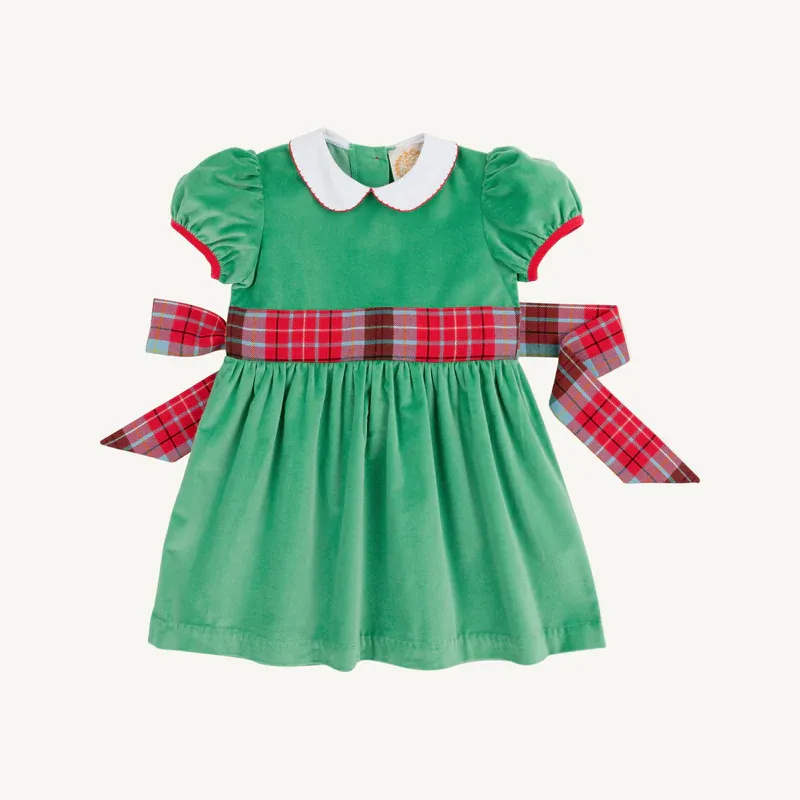 Cindy Lou Sash Velveteen Dress in Kiawah Kelly Green