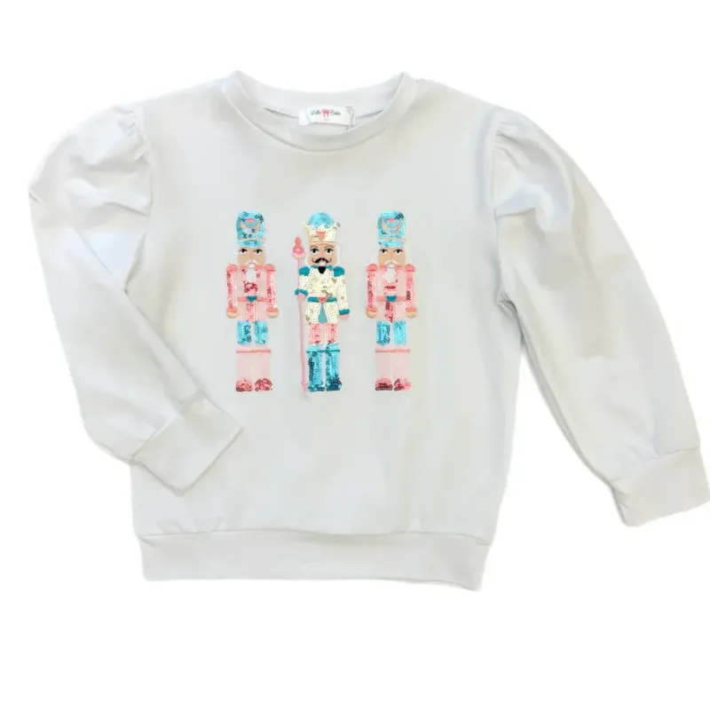 White Long Sleeve Sequin Nutcracker Top