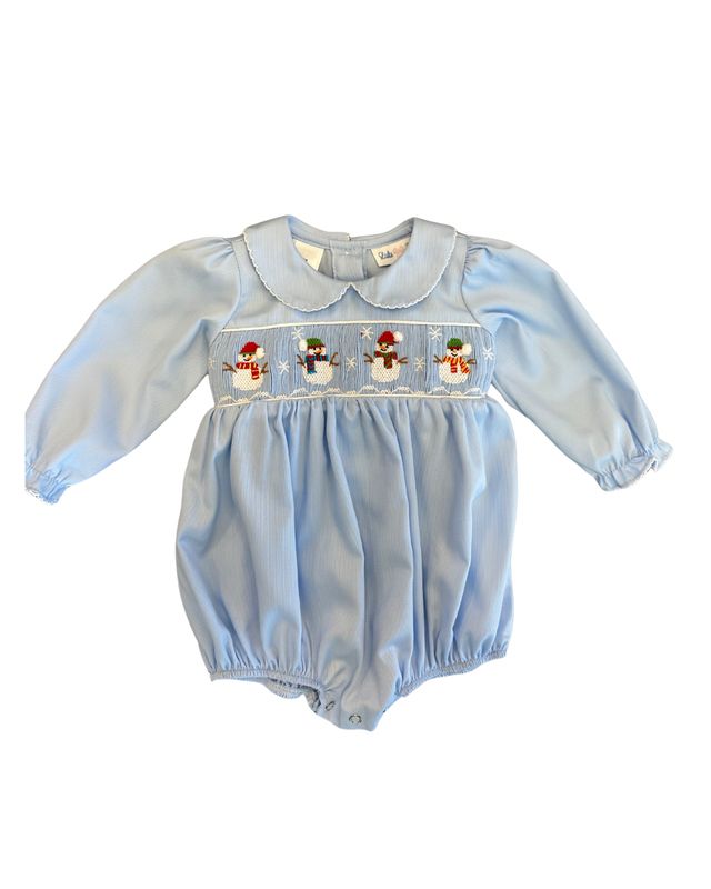 Snowman Smocked Long Sleeve Bubble