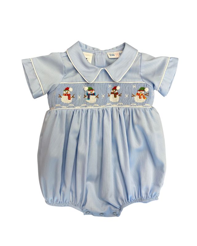 Snowman Smocked Boys Bubble
