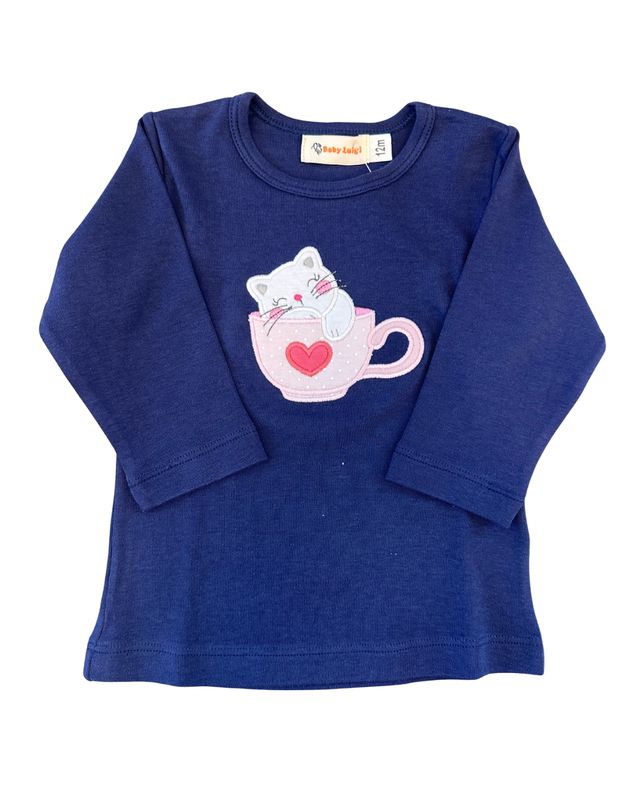 Kitten in a Teacup L/S Shirt Dark Royal Blue