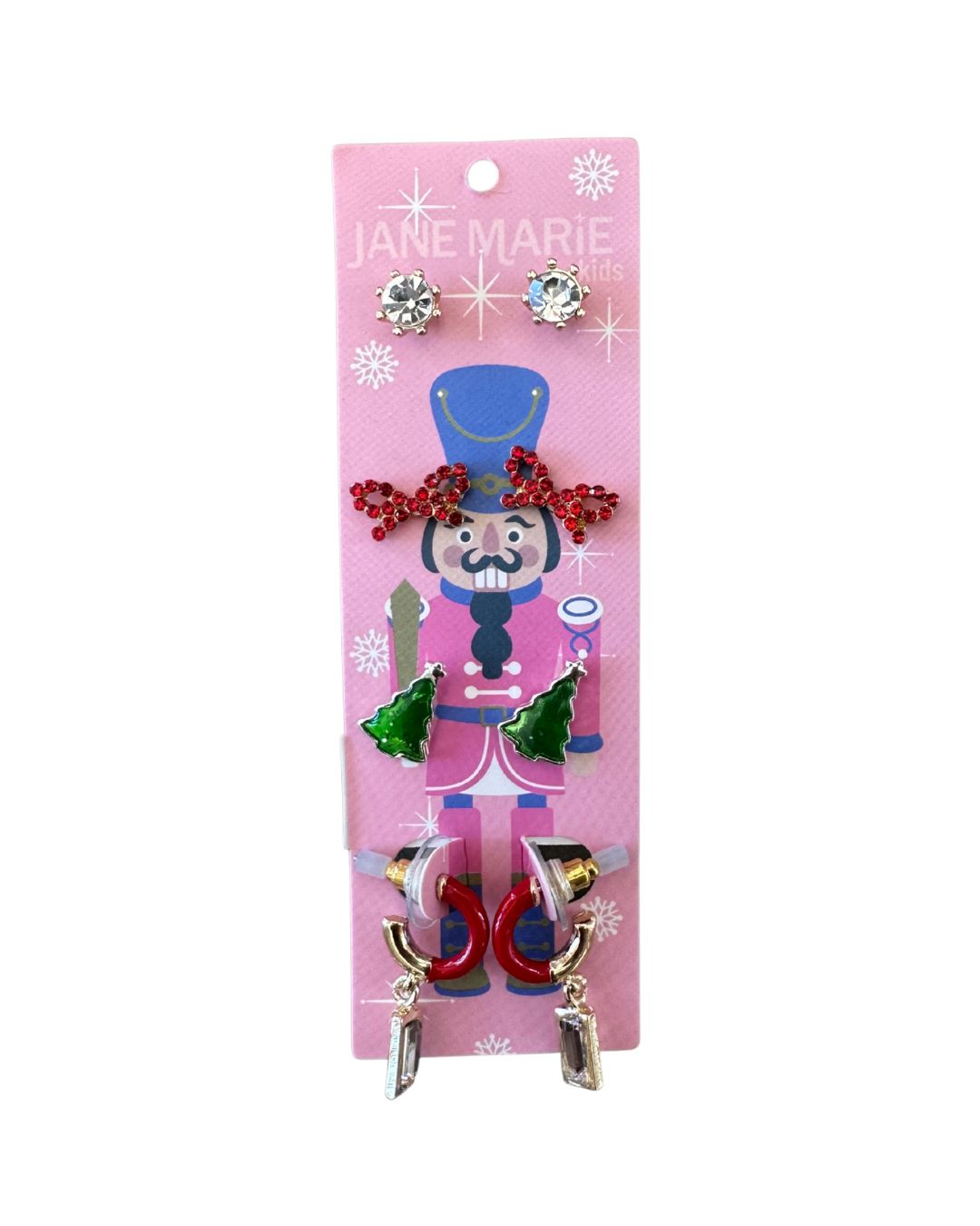 Set of 4- Crystal, Bow, Tree, Red Hoop with Crystal Earring