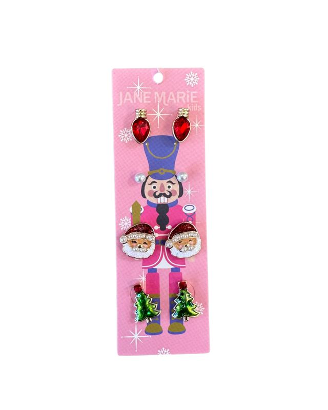 Set of 4- Christmas Ornament, Pearl, Santa, Tree Earring