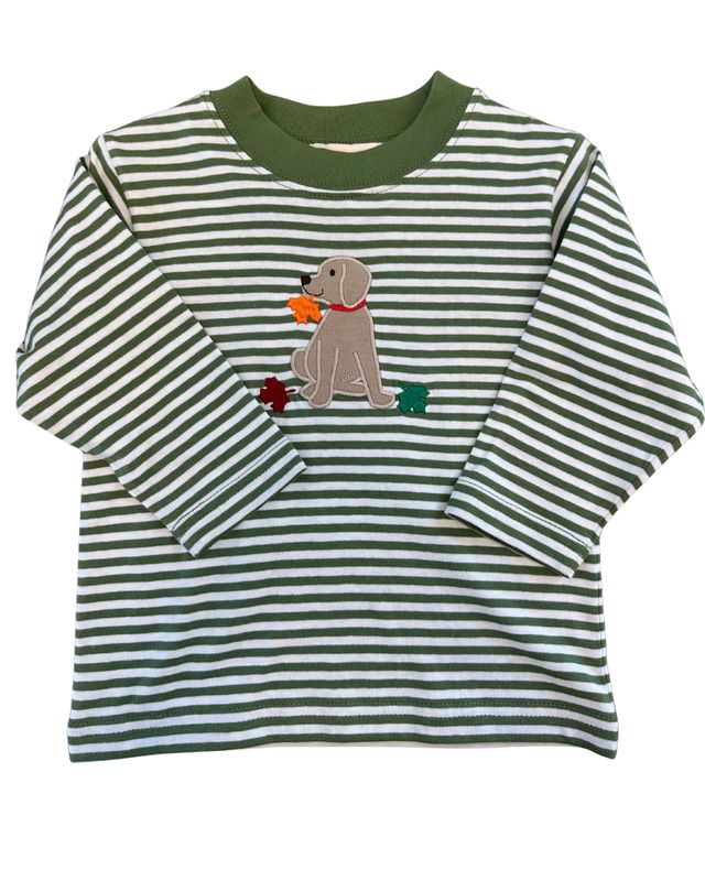 Boys Striped Lab w/ Leaves LS T-Shirt