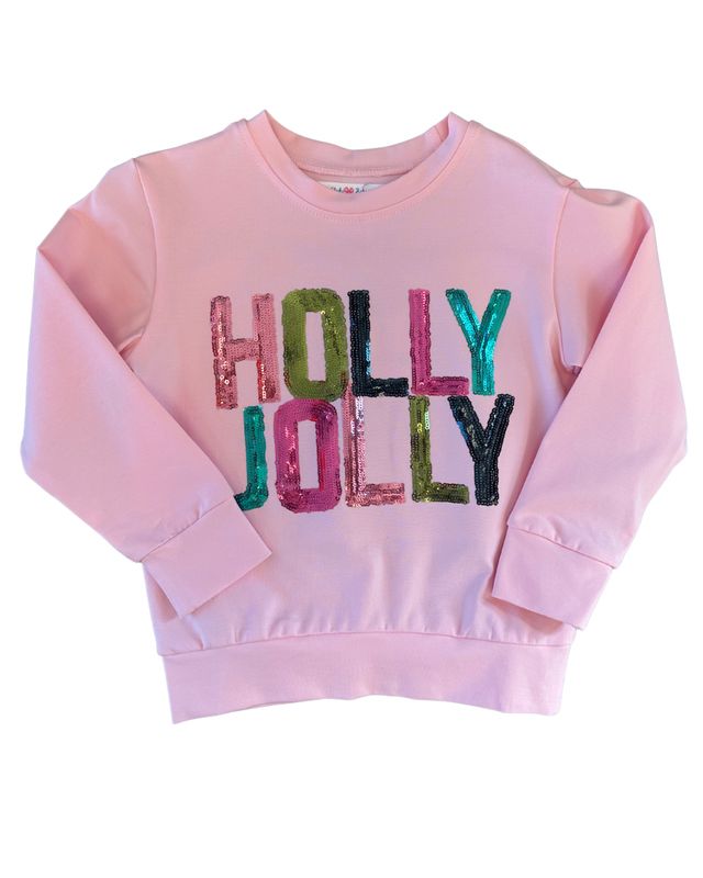 Light Pink Long Sleeve Sequin Holly Jolly Top