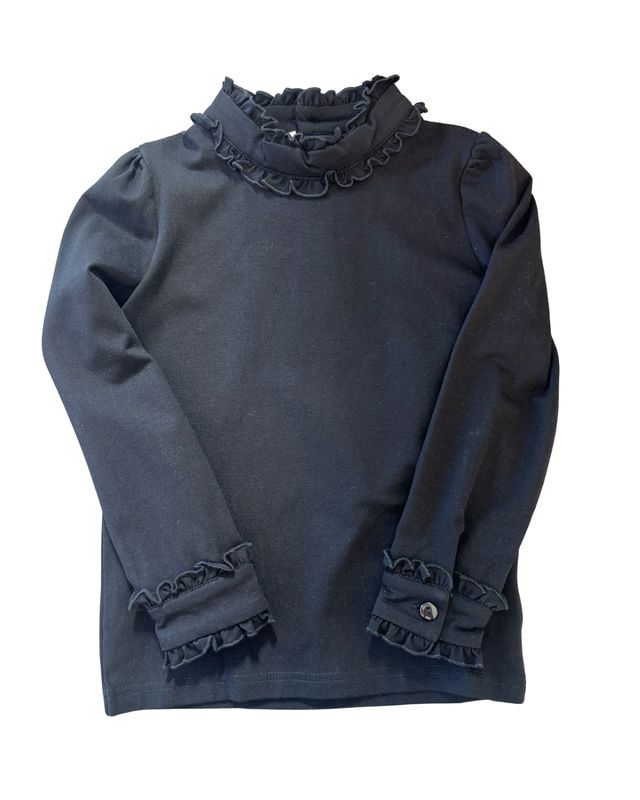 Black Long Sleeve Ruffle Collared Top