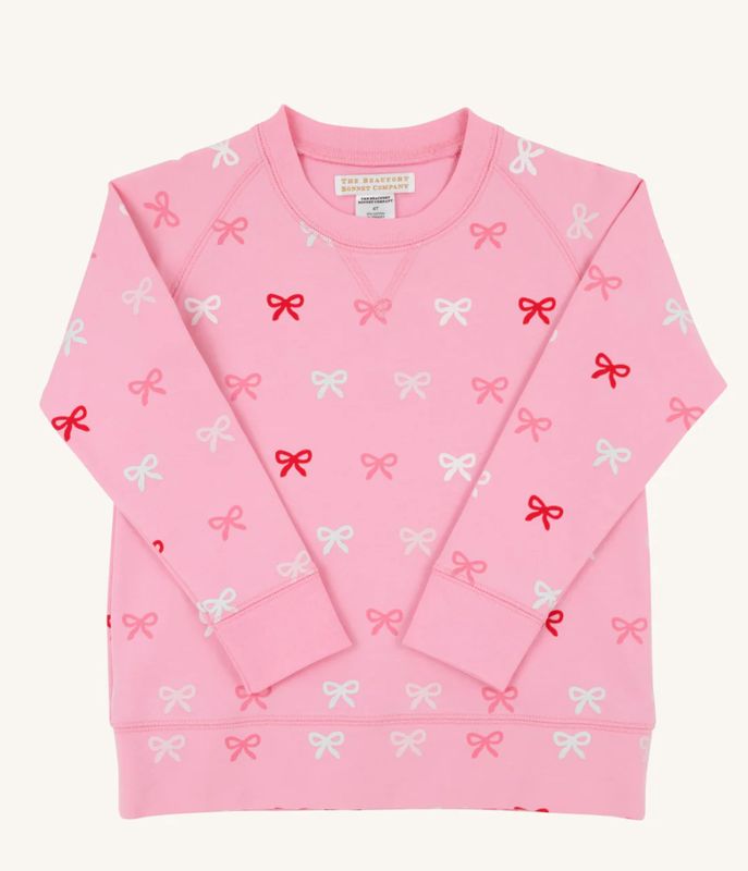 Cassidy Comfy Crewneck in Bitty Bows/Hamptons Hot Pink