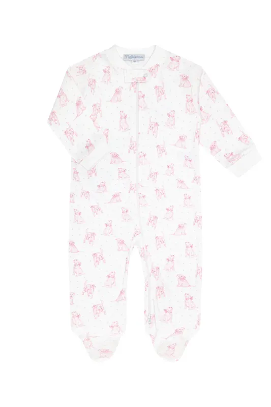 Pink Puppy Love Print Zippered Footie